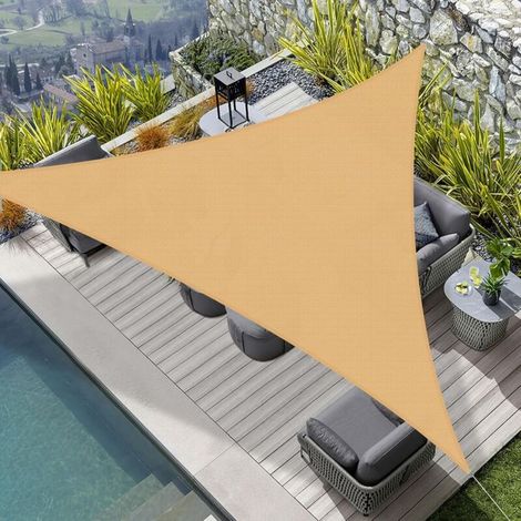 2x2x2m Triangle Waterproof Sun Shade Sail in PES Fabric with UV Protection for Outdoor, Garden, Terrace, Balcony, Sand Color (1/5)