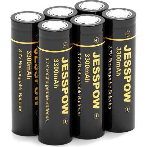 Piles Rechargeables 3.7V,3300 mAh Batterie à Dessus Plat Haute Capacité pour Lampes de Poche, Lampe Fronta (6PCS,18×65mm) (1/4)