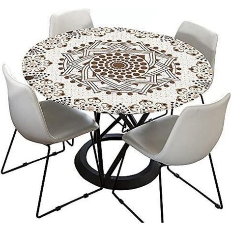 Runde Tischdecke 180 cm Outdoor, abwaschbar, wasserabweisend, Creme Mandala