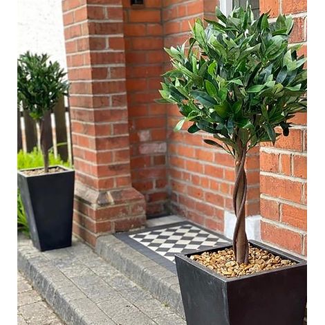 Pair of 120cm (4ft) Twist Natural Artificial Topiary Bay Laurel Ball Trees