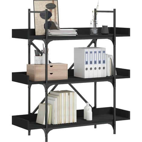 vidaXL Bookcase 3-Tier Black 100x33x108,5 cm Engineered Wood (1/5)