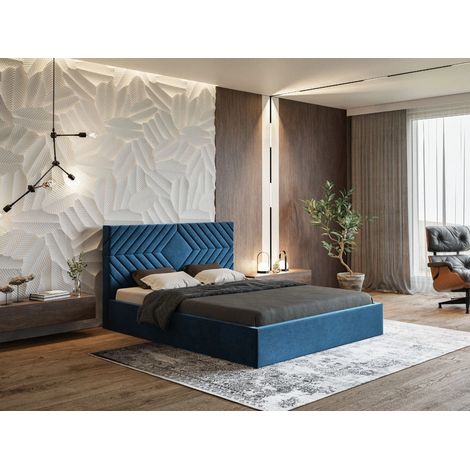 Lit rembourré avec rangement 120x200 velours bleu Loris (1/5)