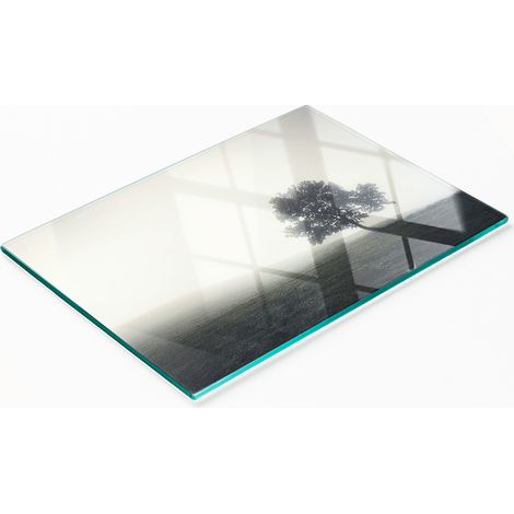 Tabla de cortar decorativa de cristal para cocina, modelo Lone Tree, 80x52 cm.
