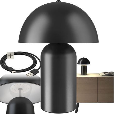 Lampe de table rétro années 70 dimmable 3 niveaux en champignon noir