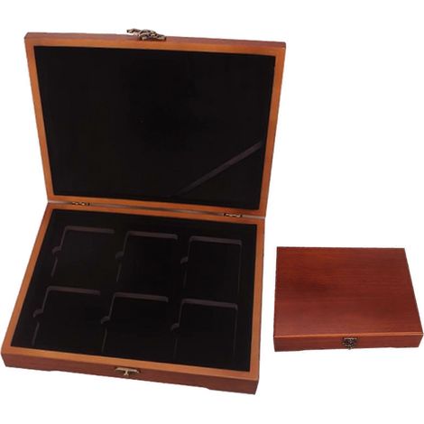 Boîte de rangement en bois massif pour pièces de monnaie, pouvant contenir 6 capsules certifiées PCGS et NGC. (1/5)