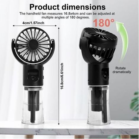Ventilateur Portable, Ventilateur de Poche USB Rechargeable, 4 Vitesses, avec réservoir d'eau de 20ml, Portatif USB mini Fan Pour Bureau, Extérieur, Voyage (Noir) (1/5)