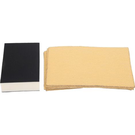 Lot jaune auto-adhésif papier abrasif grain 80/120/240, outil de ponçage avec bloc éponge, ponceuse manuelle (1/5)