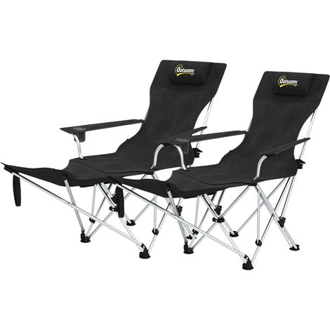 2er Set Campingstuhl faltbar Angelstuhl mit abnehmbar Fußstütze Getränkehalter Kopfstütze Gartenstuhl belastbar 120 kg Liegestuhl für Erwachsene Klappstuhl Strandstuhl Campingstühle