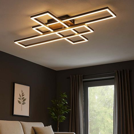 Plafonnier LED Lampe de salon Plafonnier mobile aspect bois L80 cm