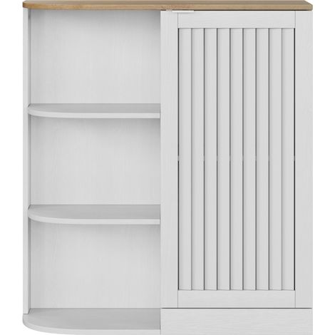 Armario esquinero de baño MDF blanco y roble 68x25x76 cm con estantes y puerta (1/5)