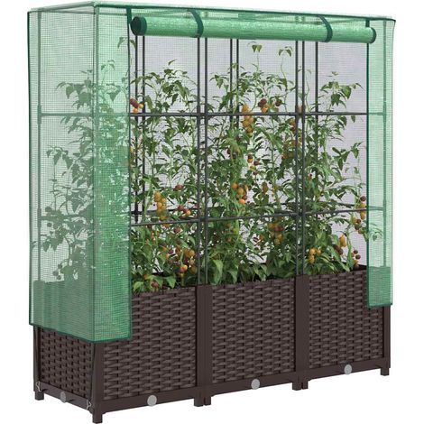 Hochbeet mit Gewächshaus-Aufsatz Rattan-Optik 120x40x138 cm