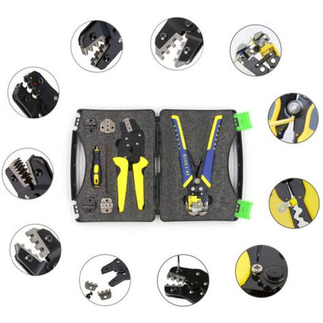 BUNTHAUS Pince à sertir professionnelle, pince à sertir multifonctionnelle à cliquet pour cosses, pince à dénuder, outil de sertissage de manchons, kit de cosses à sertir