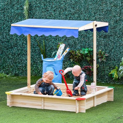 Bac sable bois enfants baldaquin réglable sur banc