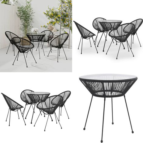 5-tlg. Garten-Essgruppe Schwarz - Gartensessel - Gartentisch - Gartenmöbel Set - Outdoor Möbel - Rattan Gartenmöbel - Home & Living (1/5)