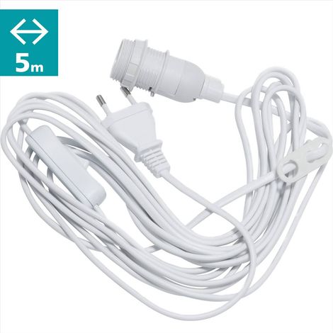 EGLO Lampenaufhängung weiß, Lampenfassung für große Papiersterne mit Kabel aus Kunststoff, Fassung mit Kabelschalter und Stecker für Lampenschirme, E14, L: 5 m (1/5)
