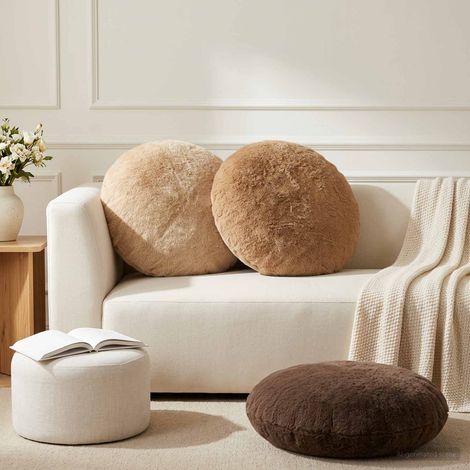 vidaXL Cushion Cover 2 pcs HEERLEN Cream 脴 50 cm Faux Rabbit Fur (1/5)