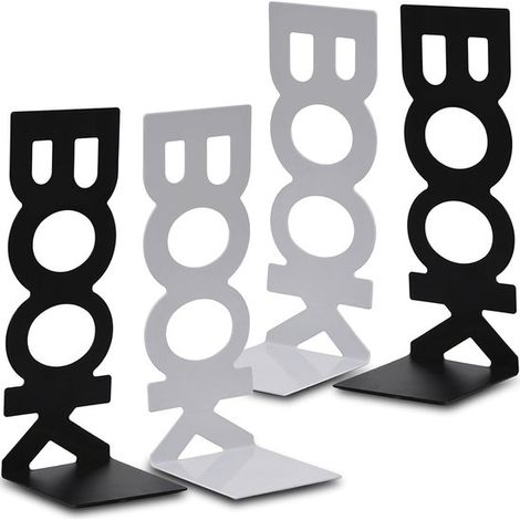 Serre-livres métalliques 4 pièces – Supports de livres décoratifs au design élégant – Séparateurs pour étagère bureau bibliothèque maison et école (1/5)