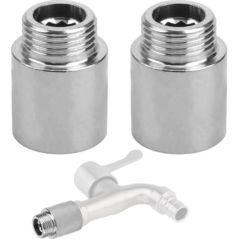 Lot de 2 rallonges de robinet 1/2" - En acier inoxydable - Rallonge de robinet 1/2" - Pour robinetterie d'angle - Raccord fileté - Raccord d'eau (rallonge 2 cm) (1/5)