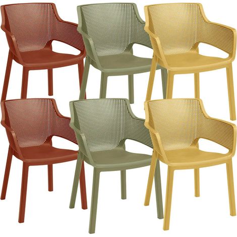 set 6 sedie impilabili keter "elisa" in polipropilene 2 verde, 2 rosso, 2 giallo 61x54,5x79 cm