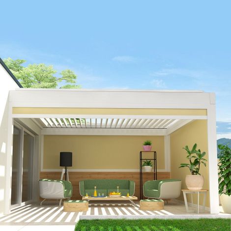 Toldo vertical compatible con pérgola TRAMONTANA y SIROCO 3,00x2,50 M (Motorizada con mando a distancia - Blanco satinado RAL9010 - Crudo) (1/2)