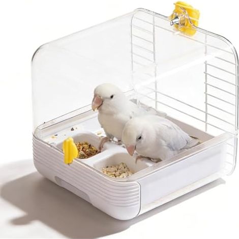 Abri de Bain Suspendu 3 en 1 pour Cage à Oiseaux, Cage, Bain d'oiseaux, Transparent avec Zone d'alimentation pour perruches, canaris, inséparables - 18,8 × 18,5 × 20,8 cm (1/5)