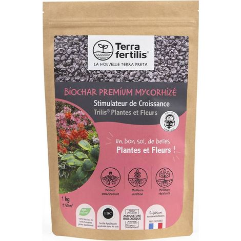 Amendement biochar + mycorhizes pour fleurs et massifs – sachets 250 g à 1 kg Sachet 1 kg