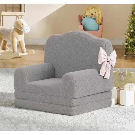 Canapé enfant gris en polaire douce transformable 2-en-1, housse lavable, banquette de repos pour chambre de bébé (1/5)