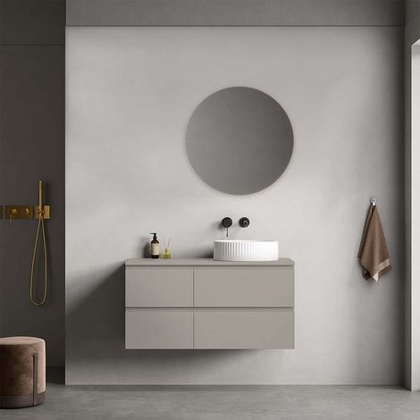Mobile bagno sospeso reversibile 100 cm Grigio Cenere per Lavabo d'appoggio Specchio Tondo - Fiji Paint Top (1/4)