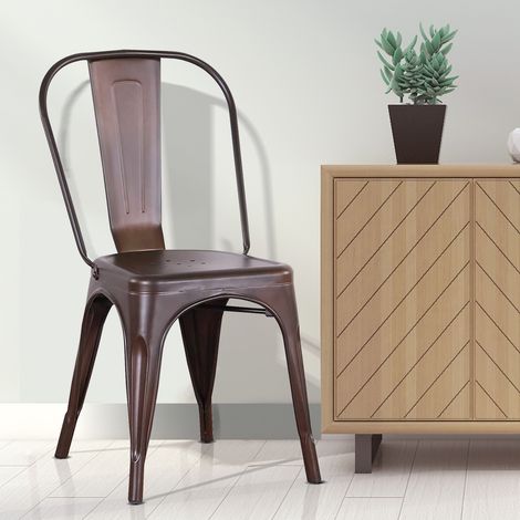 Lot de 4 Chaises Salle à Manger Style Industriel en Métal Empilable Tabouret de Cuisine Vintage Assise Métal 854545cm Bronze (1/5)