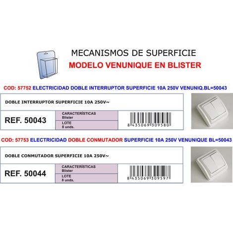 Interrupteur double va-et-vient Finsto 10A 250V