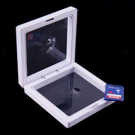 Boîte de rangement pour bijoux en film PE transparent, présentoir flottant 3D, blanc, 11 x 11 x 2 cm (1/3)