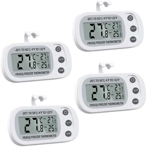 4-teiliges digitales Kühlschrankthermometer-Set, digitales Gefrierschrankthermometer mit Haken, gut lesbares LCD-Display, Max/Min-Aufzeichnung, ideal für Zuhause, Restaurants und Weinkeller