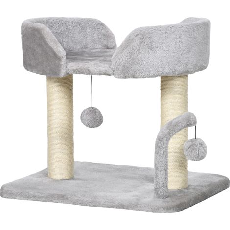 42cm Indoor Cat Tree, Toy Balls, Sisal Scratching Post - Light Grey (1/5)