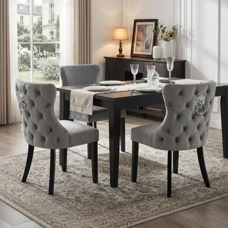 Wahson Dining Chairs 2Pcs in Velvet Upholstered Leisure Chairs with Wood Legs for Kitchen Living Room Restaurant, Gray
