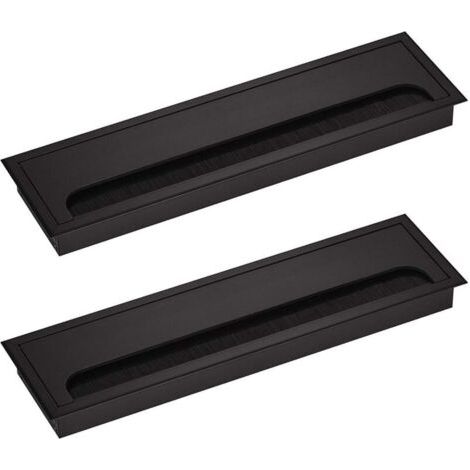 Passe-Câble pour Bureau Rectangulaire 80x 275mm Passe-Câble Presse-étoupe pour Table de Bureau Meubles de Maison CABLE Aluminium Noir Anodisé Carré 2 Pièces