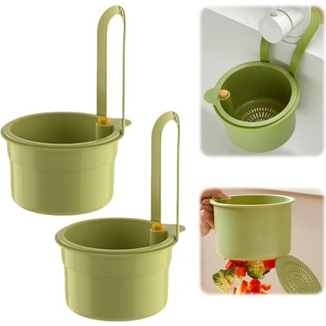 Set di 2 filtri per scarico a clip, da appendere al rubinetto, senza sporcare, in silicone rimovibile per la pulizia e l'organizzazione della cucina (verde) (1/4)