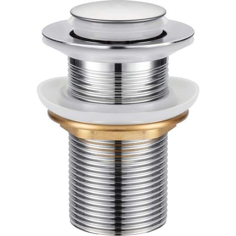 Bonde universelle en alliage de zinc, bonde de lavabo sans trou de trop-plein, valve push open, acier inoxydable chromé (1/5)