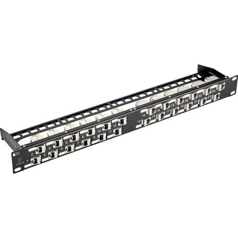 Panneau de brassage Keystone 24 ports 1 UH, angle 45°, sans modules, pour installation murale ou en rack (1/4)