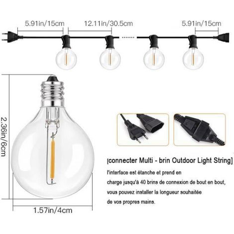 MTM guirlande lumineuse exterieur Guinguette 15M G40 LED Ampoules IP44 Étanche pour terrasse, mariage,campings (1/4)