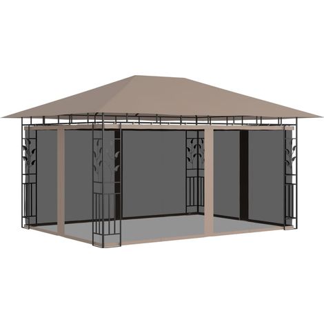 Pavillon mit Moskitonetz 4x3x2,73 m Taupe 180 g/m²