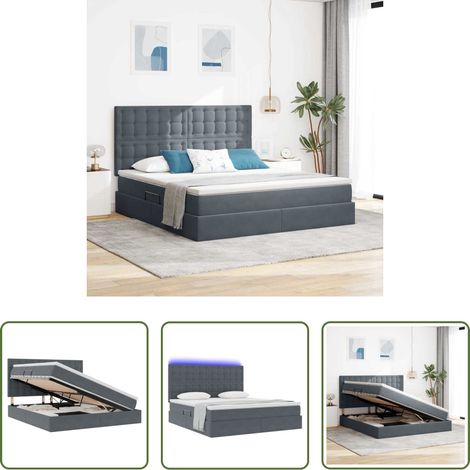 LED-Bett - Bett mit Stauraum und LED mit LED Dunkelgrau 160 x 200 cm Samt (1/5)