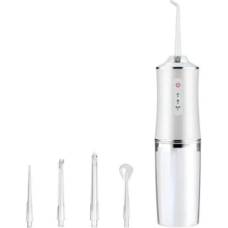 Tragbarer, kabelloser Munddusche, USB-wiederaufladbare Munddusche mit 4 Düsen zur Reinigung von Zunge und Zahnfleisch.