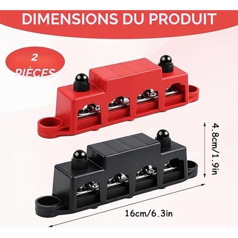 Busbar 12V 250A Couvercle, Bloc de Distribution d'Alimentation 12-48V, Bornier 4 x M8 et 3 x M4, Kit Bornier Voiture et Barres de Distribution Bateau Camping-Car Solaire (1/4)