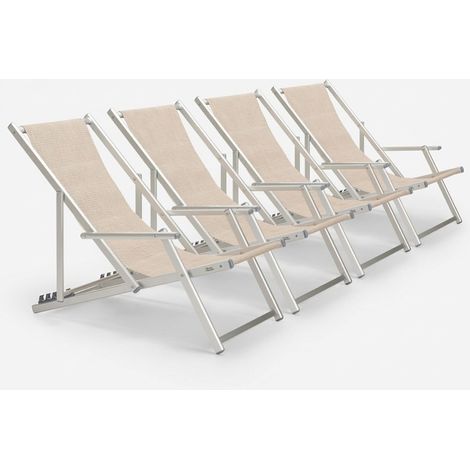 4 Sedie sdraio mare spiaggia braccioli alluminio pieghevole Riccione Gold Lux Stock - Beige