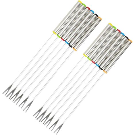 12 pièces Lot Fourchettes à Fondue Inox pour Dessert Fromage et Fruits Manches Ronds Antidérapants Double Ouverture pour Maintien Outil Cuisine Bar Polyvalent (1/5)