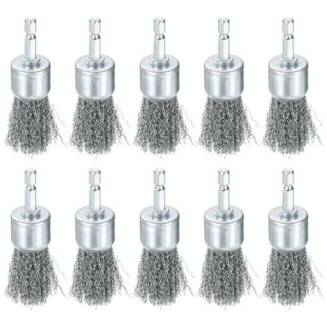 10 Pcs Fil Brosse pour Perceuse 1" Dia. Abrasif Fil Roue 1/4" Hex Tige Carbone Acier Tasse Brosse Grossier Ondulé Perceuse Accessoire pour Nettoyage Rouille Peinture Abrasif (1/4)