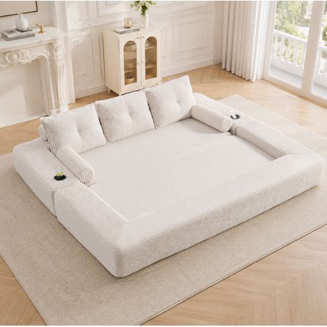 Sofá cama de 3 plazas con portavasos en pana OKMYHOME (1/5)