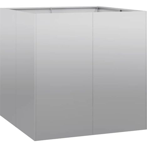 Jardinière carrée design moderne 80 x 80 x 80 cm idéale pour extérieur jardin balcon en acier galvanisé gris (1/5)