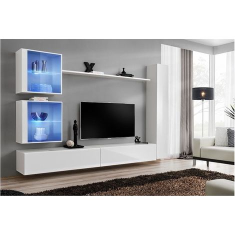Ensemble meuble TV mural  - Switch XVIII - 280 cm x 180 cm x 40 cm - Blanc - Livraison gratuite