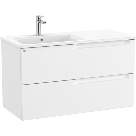 Pack mueble base de 2 cajones + lavabo ALEYDA - ROCA Color: Blanco mate - Medidas: 1005x460x565 mm - Posición del lavabo: Izquierda (1/2)
